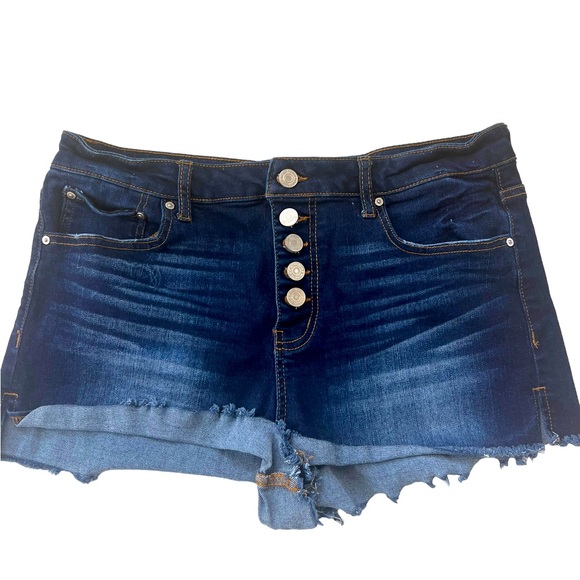 Indigo Dark Denim Button Up Shorts Size Jr. 15 - Picture 4 of 7